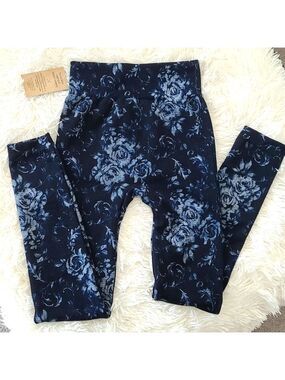 ADULT Floral Print Thermal Fleece Lined Yoga Waistband Legging NWT